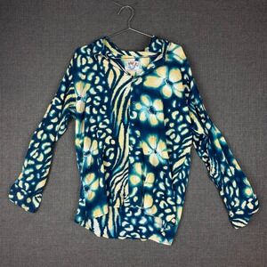 JYS World XXL Mens Shirt Blue Yellow Floral Animal Print Long Sleeve Button Down